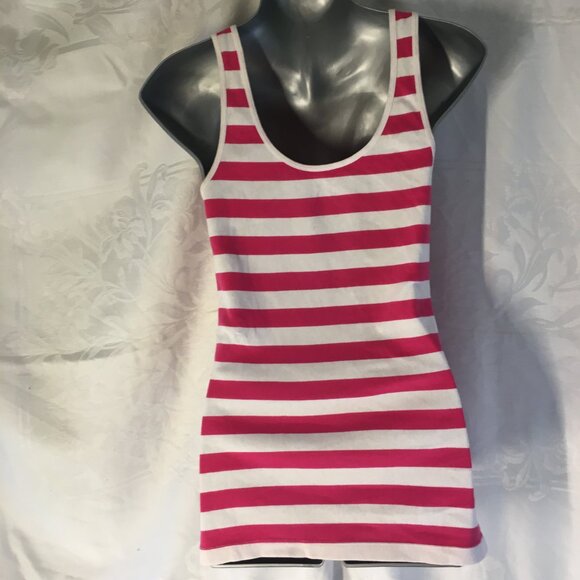 Old Navy Womens Hot Pink White Stripe Scoop-Neck Sleeveless Tank Top Size S - Picture 7 of 11